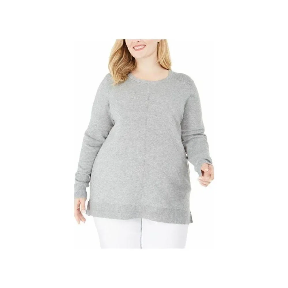 Gray Heather Plus-Size Soft Lightweight Sweater 0X‎ - Picture 4 of 6